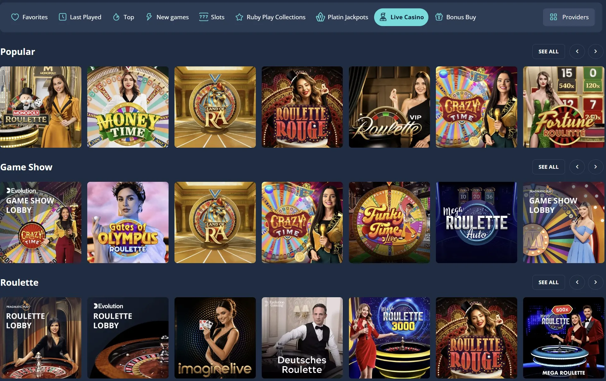 Live dealer casino tables