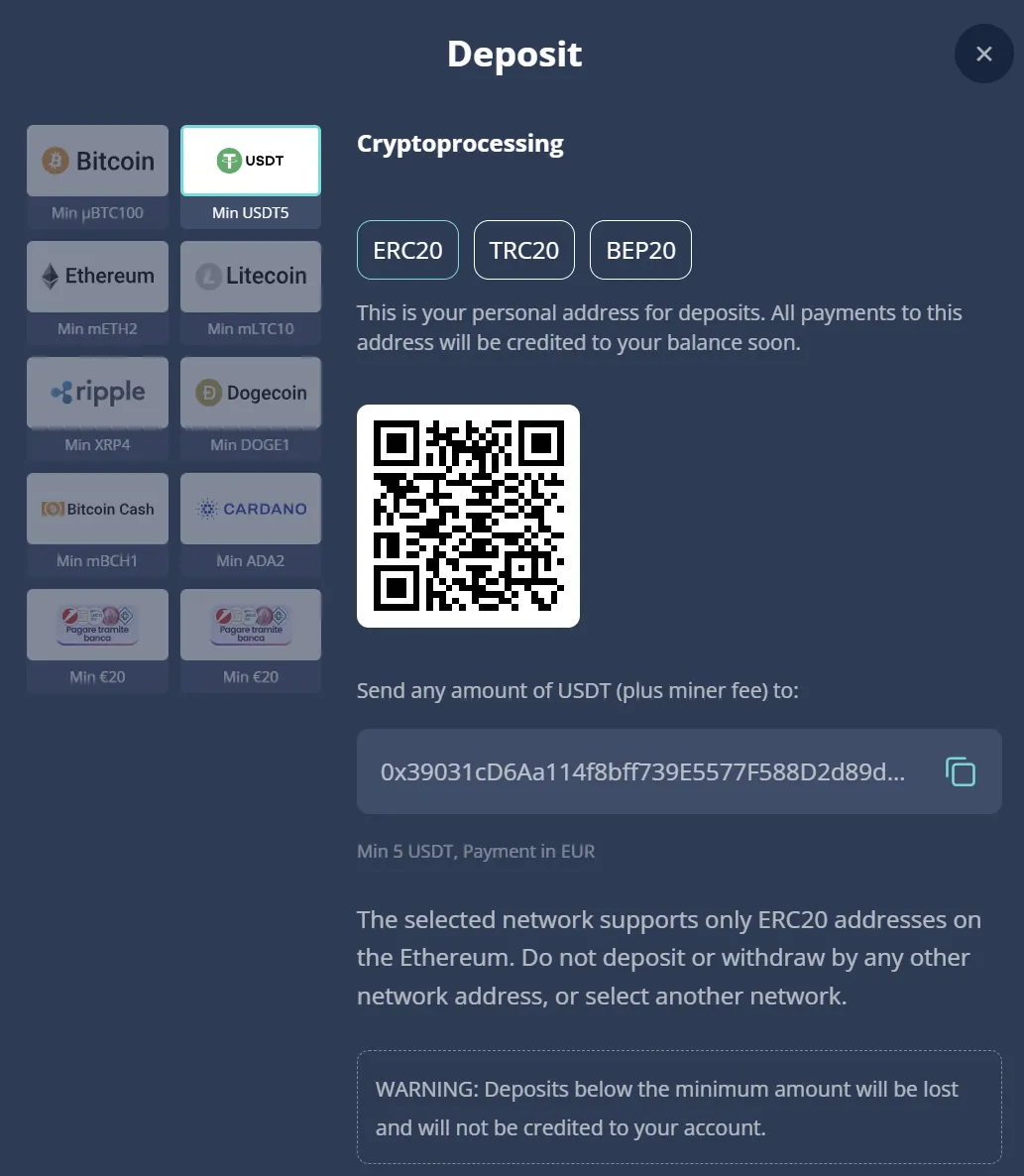 Payment and withdrawal methods