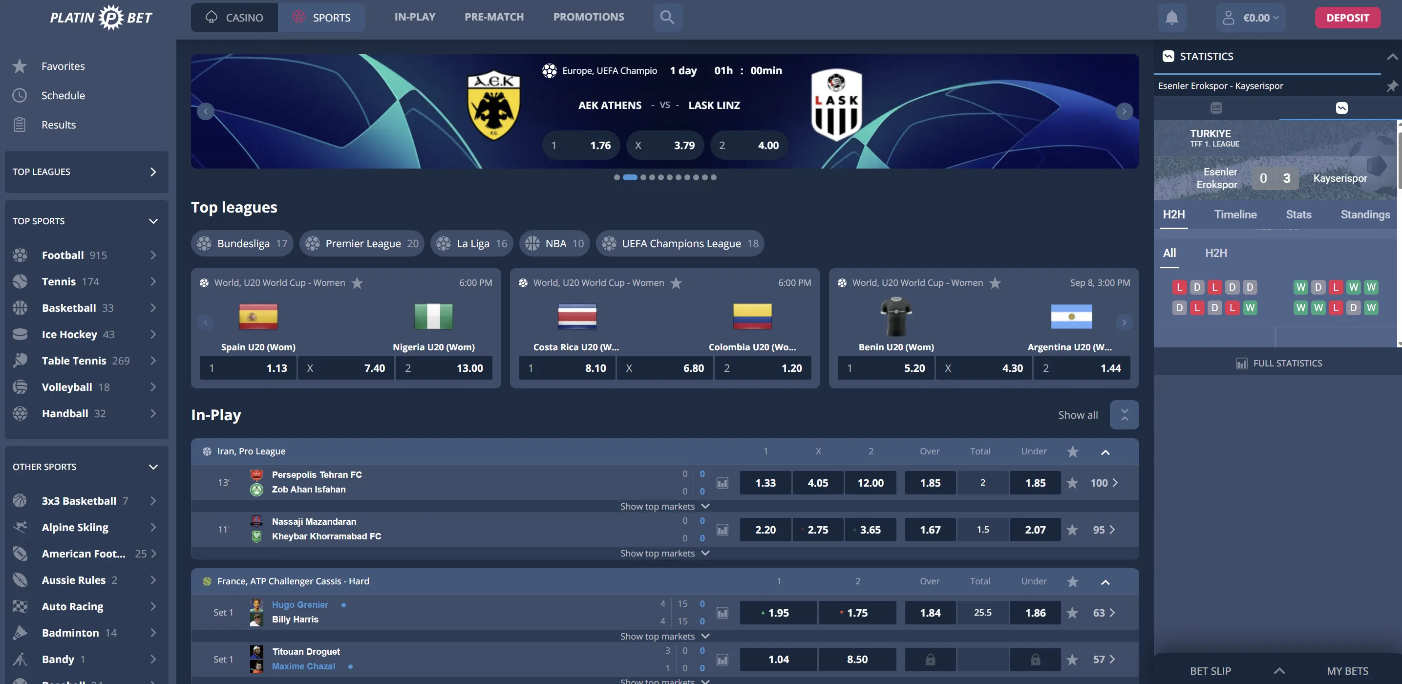 Panoramica delle scommesse sportive Platin Bet