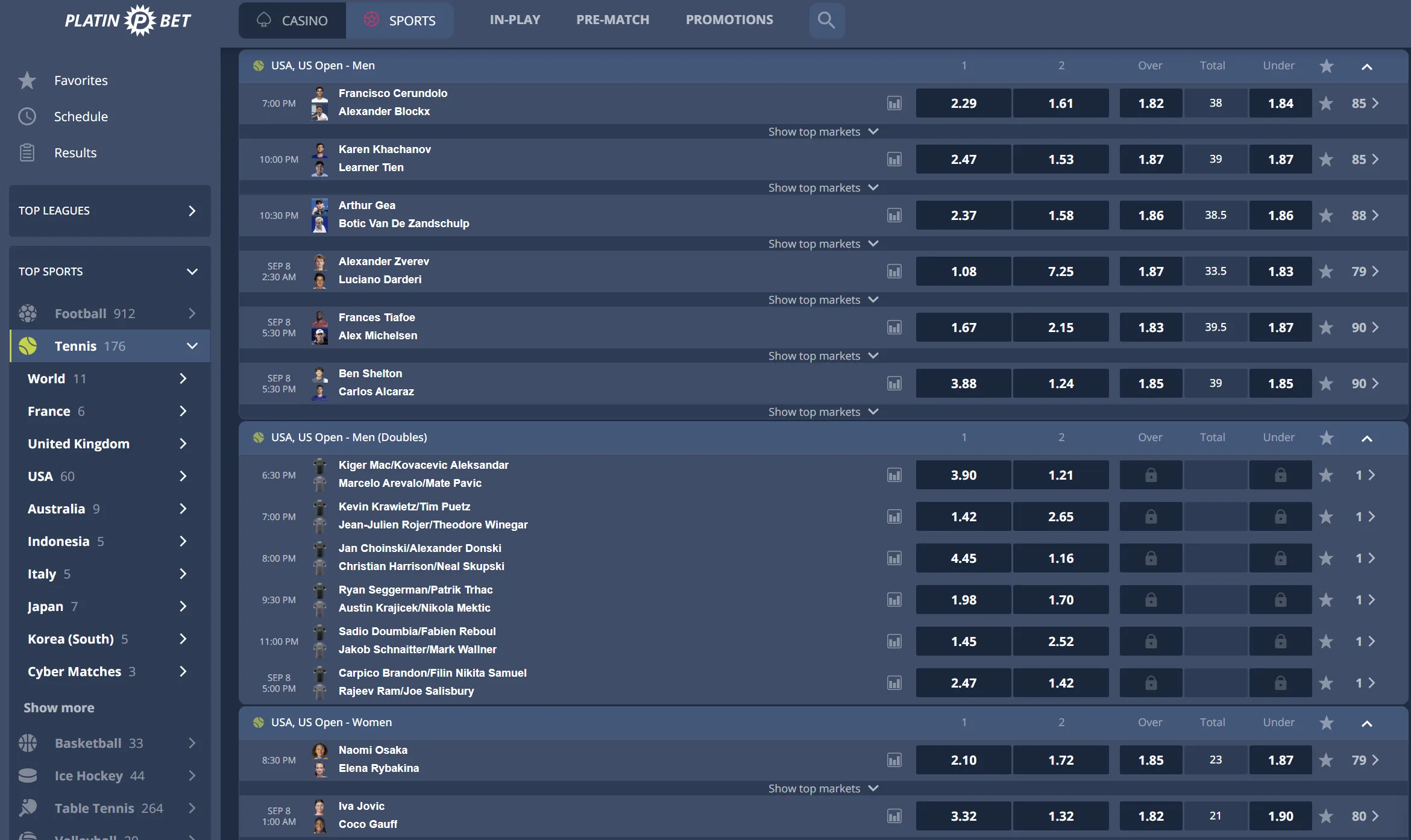 Quote e mercati per eventi sportivi